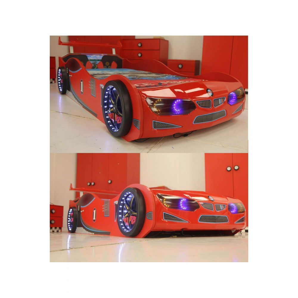 Gt1 - Bmw - Kırmızı Arabalı Yatak - Araba Karyola - M7 Serisi - Full Ledli