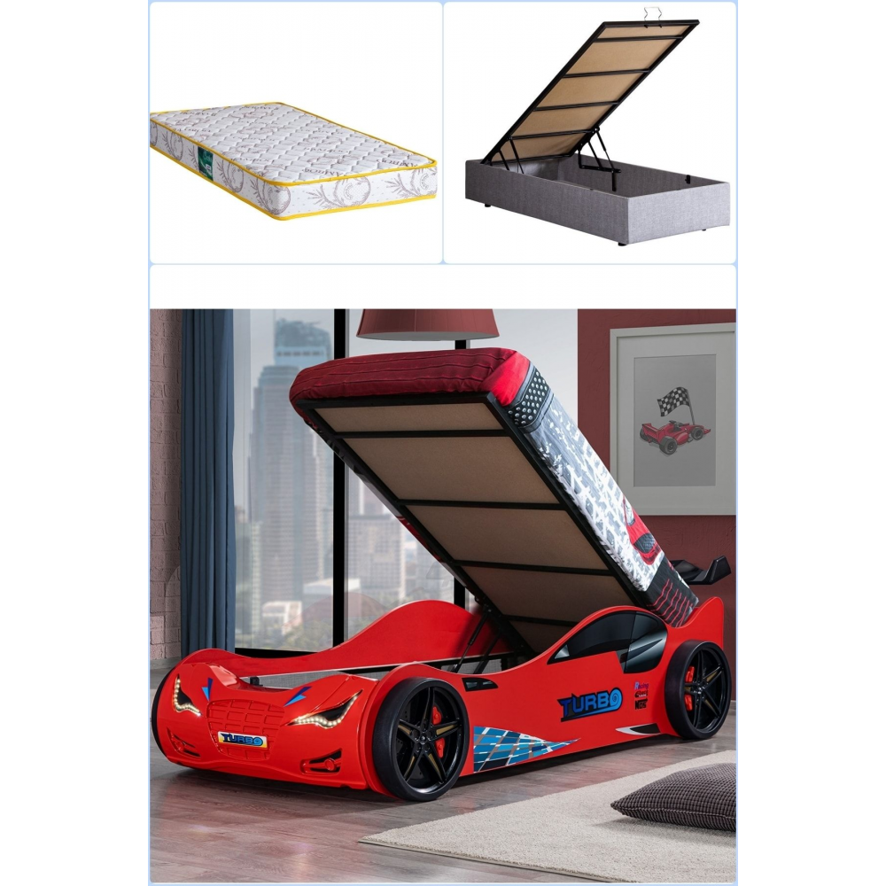 Süpers Bazalı Arabalı Yatak, Ledli - Adaptörlü + 1 Adet Comfort Yatak