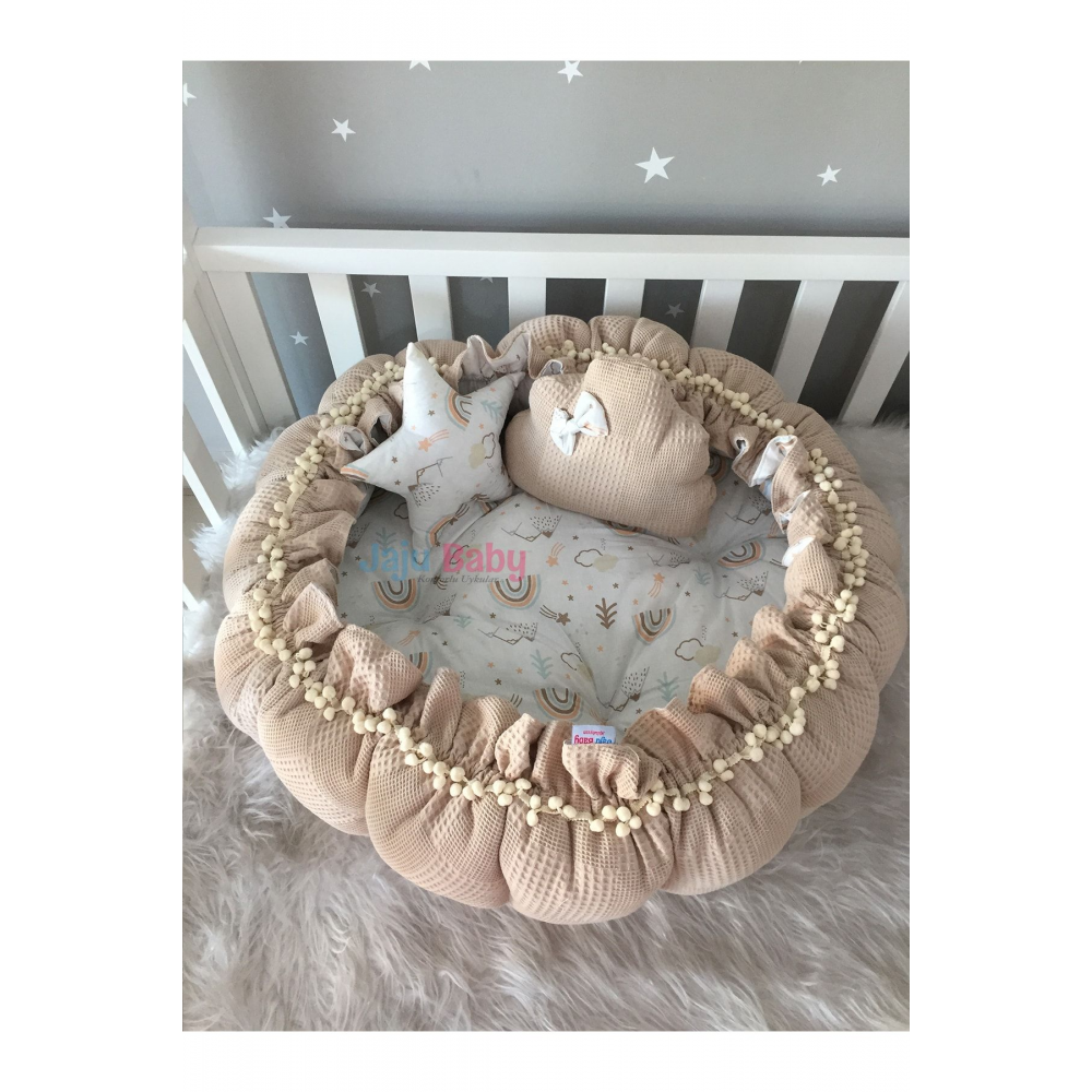 Wafle Pike Ve Gökkuşağı Desenli Tasarım Açılır - Kapanır Oyun Minderi Bebek Yuvası