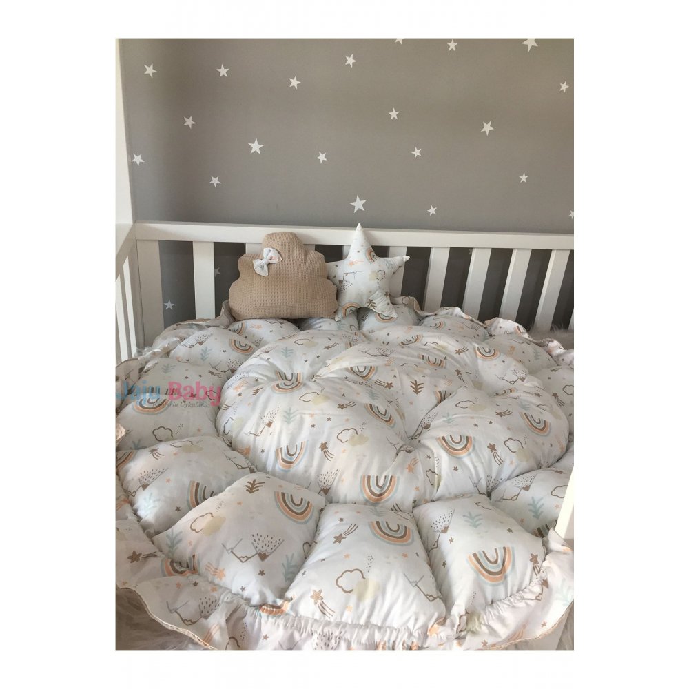 Wafle Pike Ve Gökkuşağı Desenli Tasarım Açılır - Kapanır Oyun Minderi Bebek Yuvası