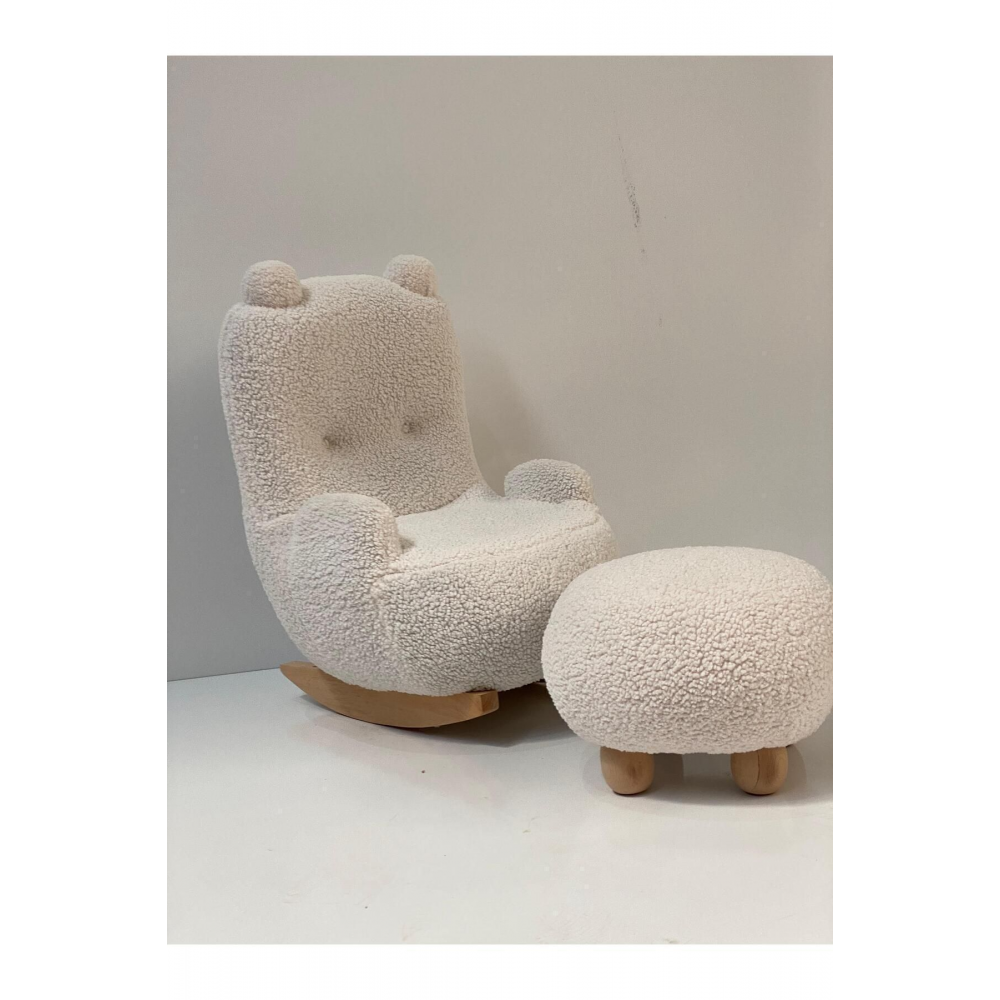 Sallanan Teddy Kumaşlı Ahşap Ayaklı Çocuk Bebek Koltuğu Sandalyesi (sallanır)