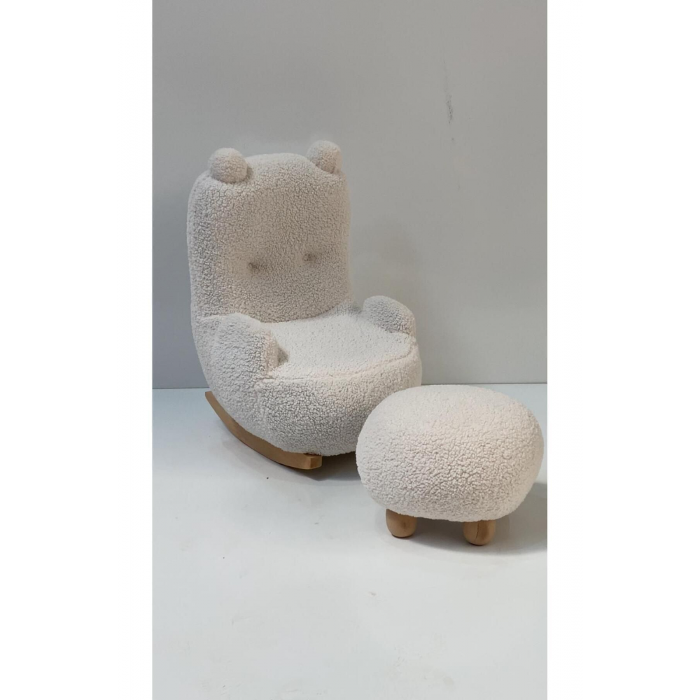 Sallanan Teddy Kumaşlı Ahşap Ayaklı Çocuk Bebek Koltuğu Sandalyesi (sallanır)