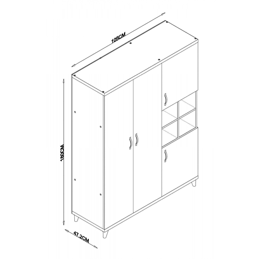 Ae-1065 Atlas 4 Kapaklı Çok Amaçlı Askılıklı Raflı Beyaz Gardırop 180 Cm Çocuk Ve Bebek Odası