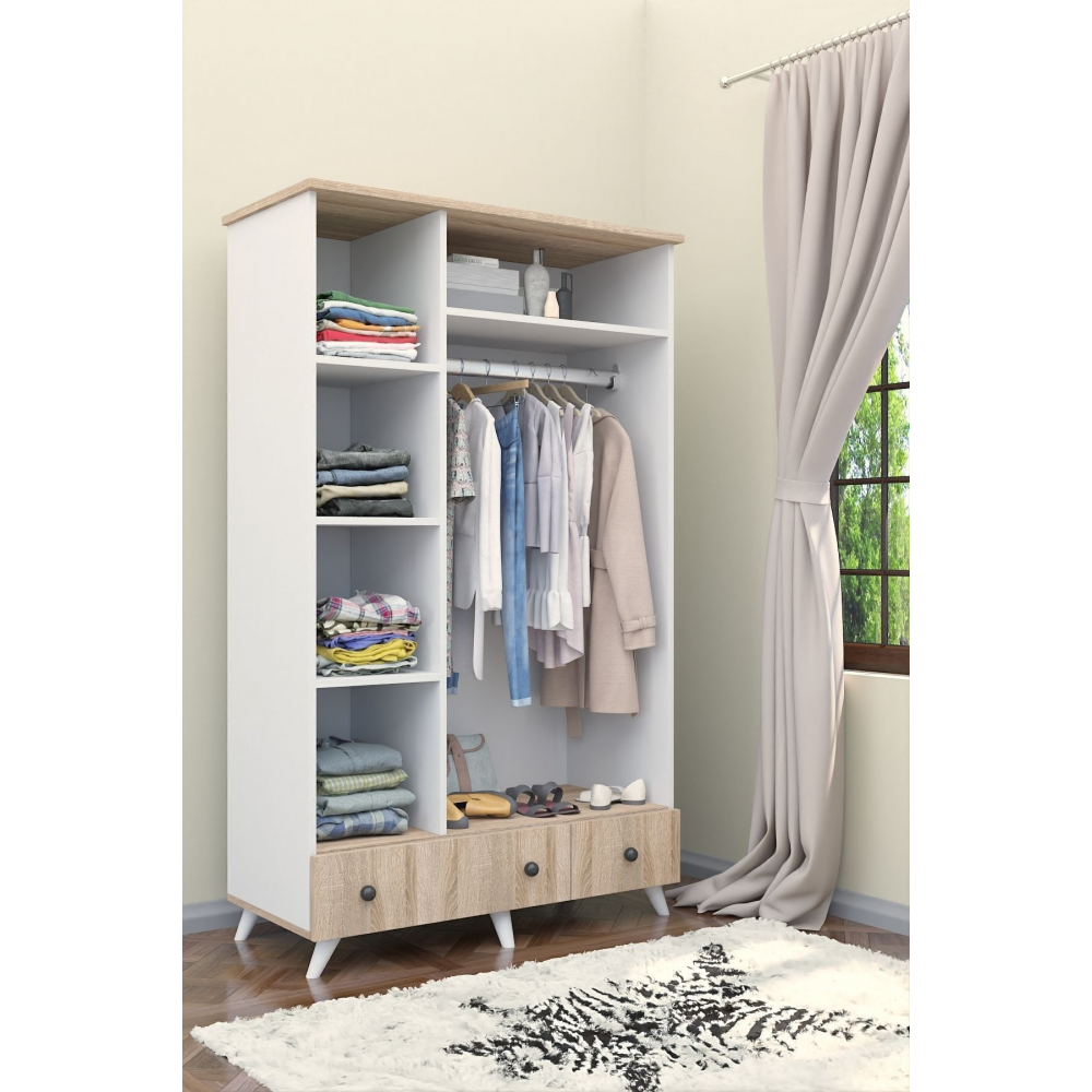 Ae-1093 Era Beyaz-sonomo 3 Kapaklı Gardırop 2 Çekmeceli, Raflı, Askılıklı Dolap