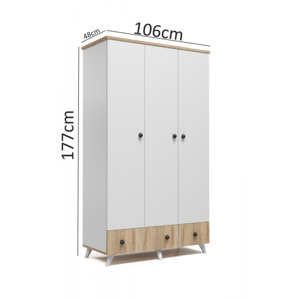 Ae-1093 Era Beyaz-sonomo 3 Kapaklı Gardırop 2 Çekmeceli, Raflı, Askılıklı Dolap