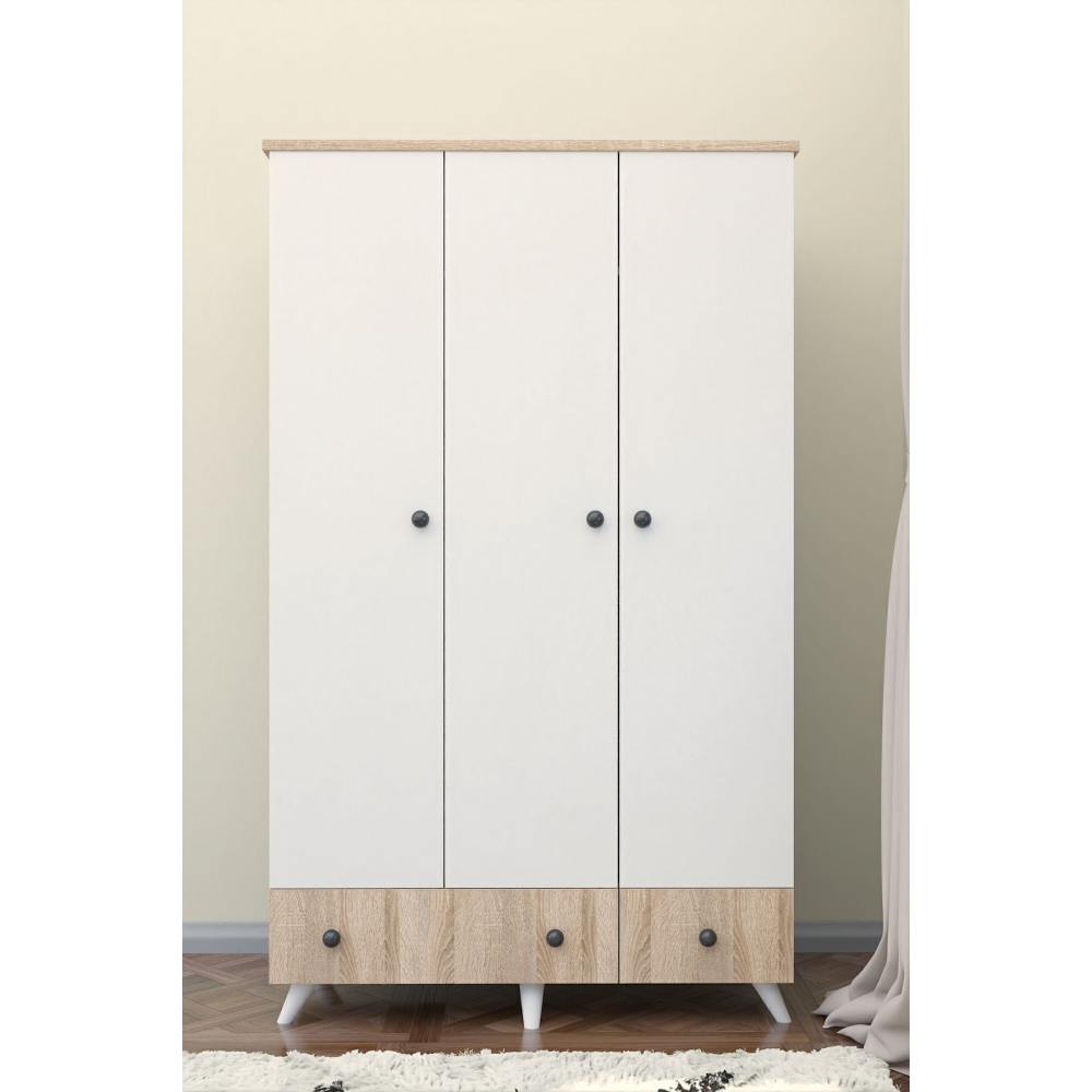 Ae-1093 Era Beyaz-sonomo 3 Kapaklı Gardırop 2 Çekmeceli, Raflı, Askılıklı Dolap