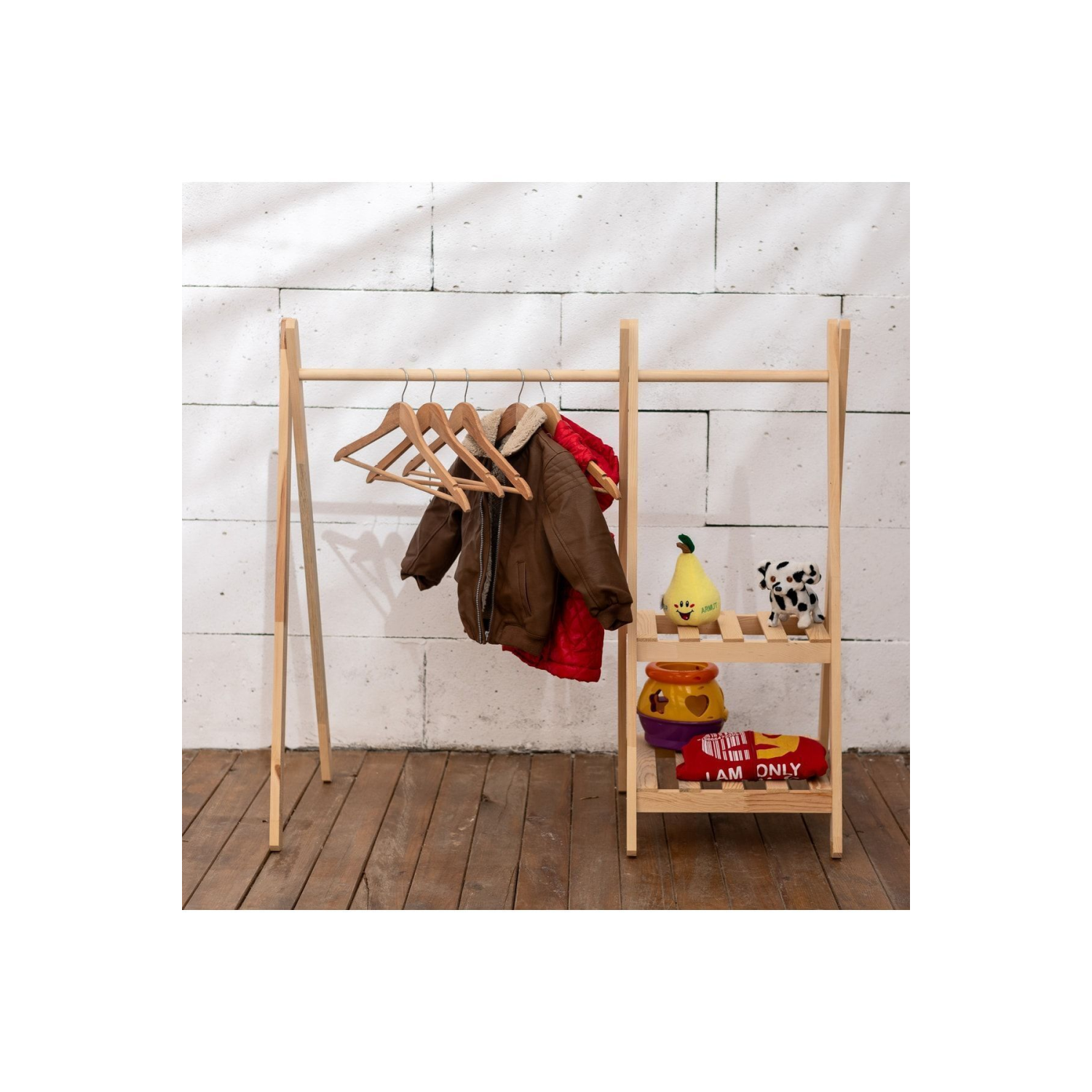 Ahşap Çocuk Dolap Askılık Montessori Askılık