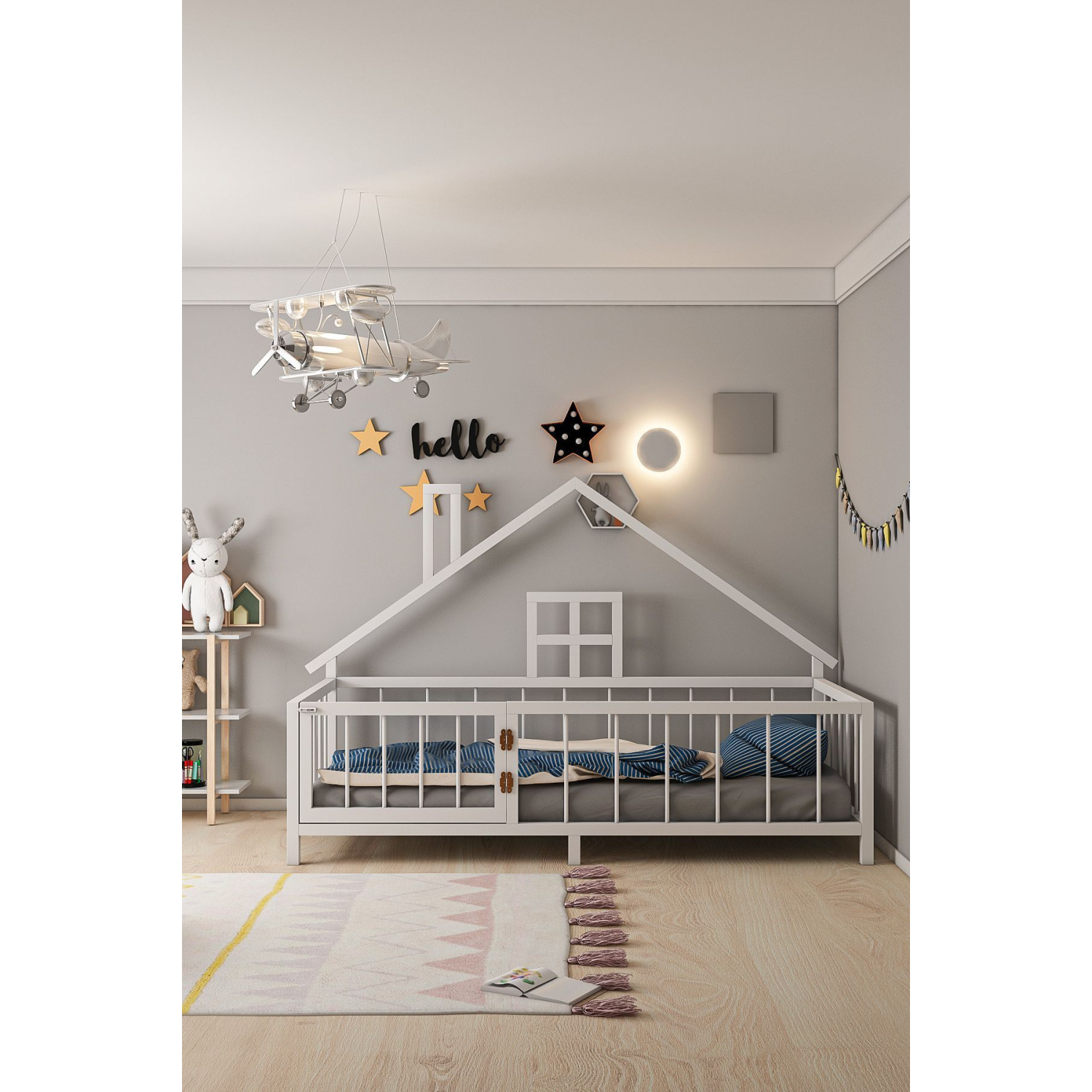 Barney Beyaz Montessori Kapılı Yatak