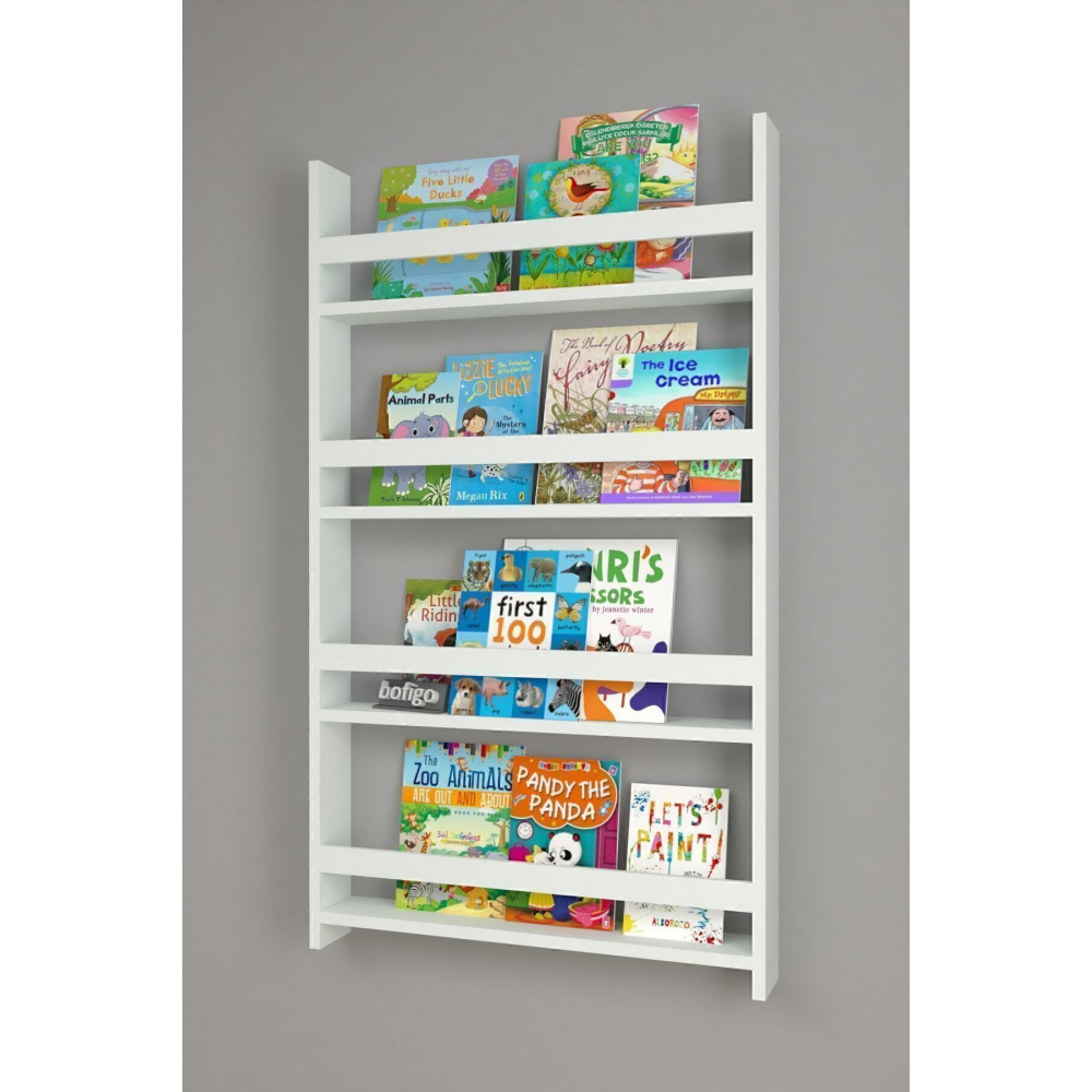 4 Raflı 120 X 74 Cm Montessori Kitaplık Eğitici Çocuk Kitaplığı Beyaz