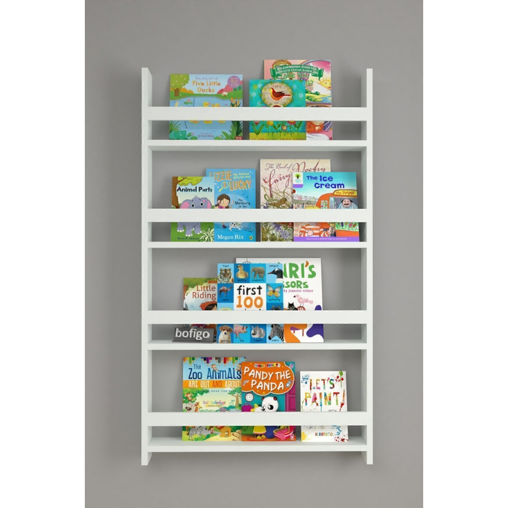 4 Raflı 120 X 74 Cm Montessori Kitaplık Eğitici Çocuk Kitaplığı Beyaz