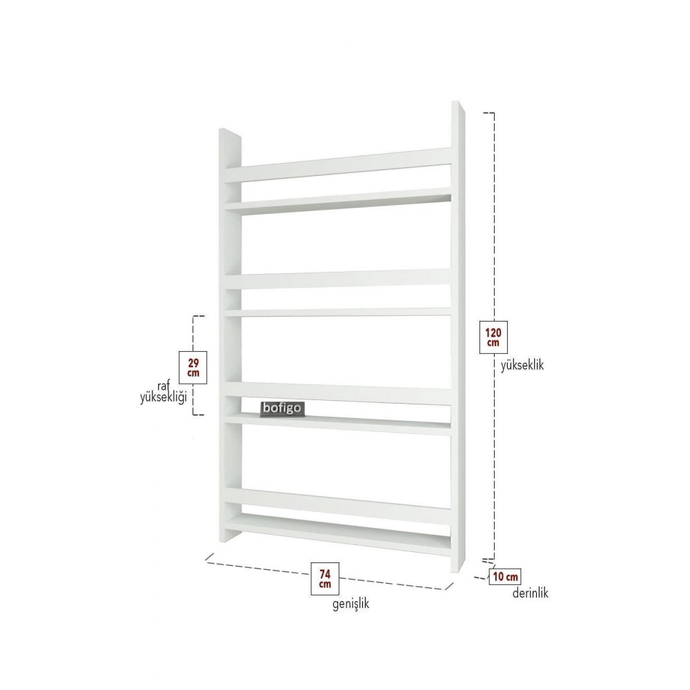 4 Raflı 120 X 74 Cm Montessori Kitaplık Eğitici Çocuk Kitaplığı Beyaz