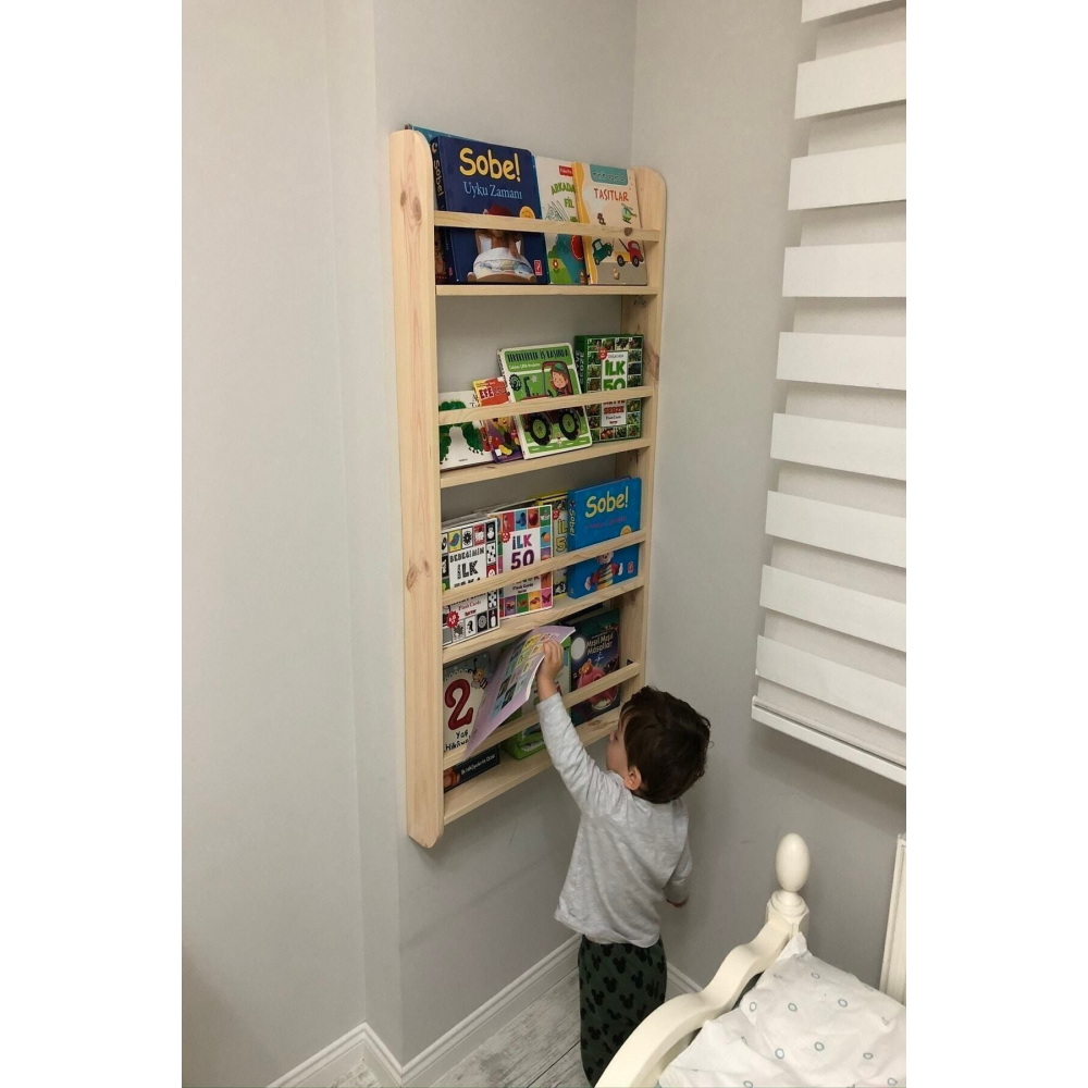 Montessori Kitaplık Çocuk Odası Eğitici Kitaplık Bebek Odası Montessori Ahşap Duvar Rafı