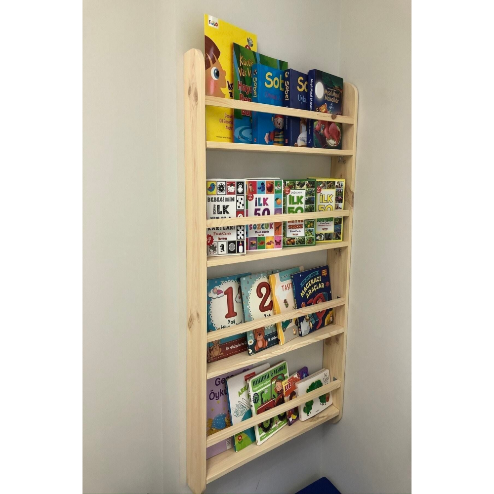 Montessori Kitaplık Çocuk Odası Eğitici Kitaplık Bebek Odası Montessori Ahşap Duvar Rafı