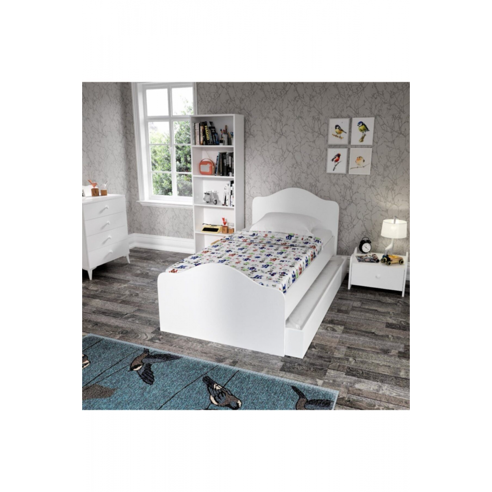 Mdf Yavrulu Kanguru Karyolalı Çocuk Odası 5 Parça Set Beyaz %100 Mdf