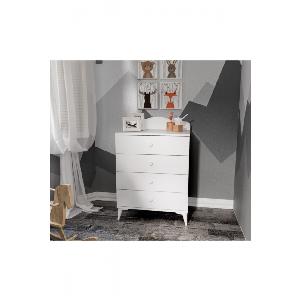 Mdf Yavrulu Kanguru Karyolalı Çocuk Odası 5 Parça Set Beyaz %100 Mdf