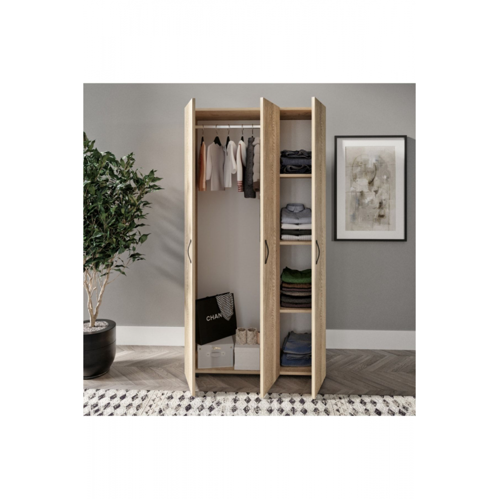 Soft Çocuk Odası Takımı Meşe - Karyola, 3 Kapaklı Gardırop, 3 Çekmeceli Şifonyer Tamamı Mdf