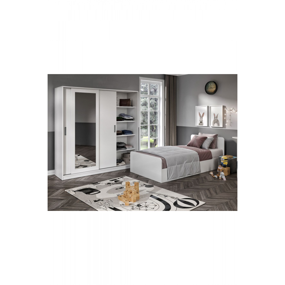 Anemon 3 Parçalı Tek Kişilik Mdf Genç Odası Takımı - Tamamı 1. Kalite Mdf Gardrop, Masa, Karyola