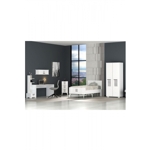 Asimo Çocuk Genç Odası Takımı (P-R-H-L-B) Beyaz-Beyaz