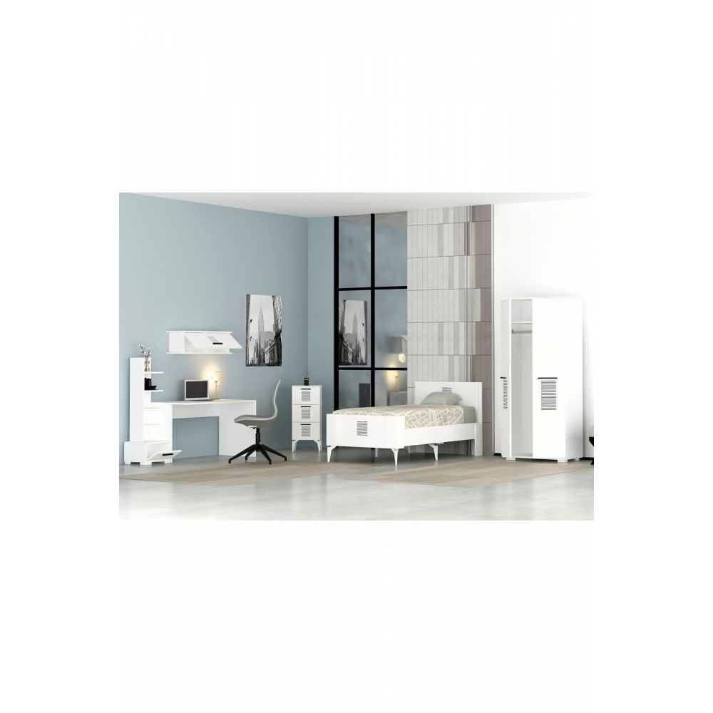 Asimo Çocuk Genç Odası Takımı (P-R-H-L-B) Beyaz-Beyaz