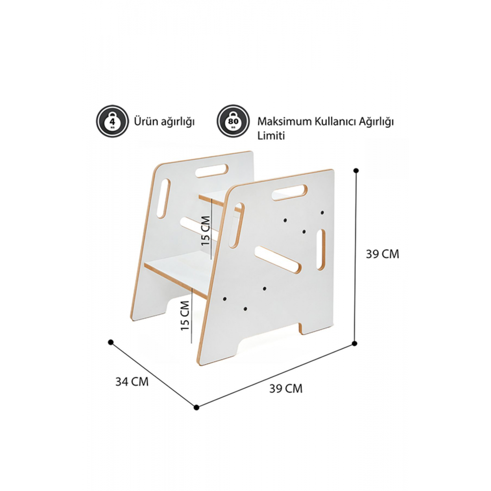 Çocuk / Yetişkin Montessori Ahşap Basamak, Yükseltici, Tabure