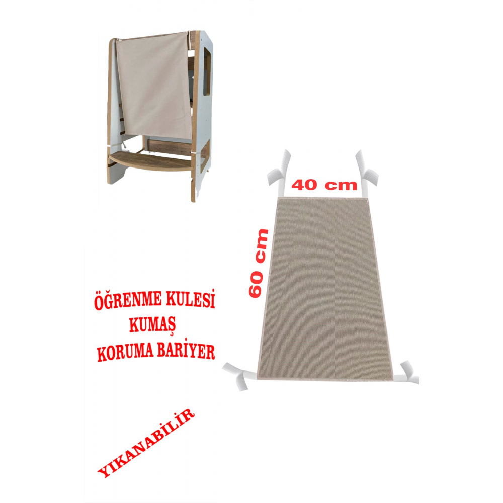 Öğrenme Kulesi Ek Ön Koruma Bariyer Kumaşı Çocuk Güvenlik Kule Ön Bariyer Yıkanabilir KAHVE 40x60 cm
