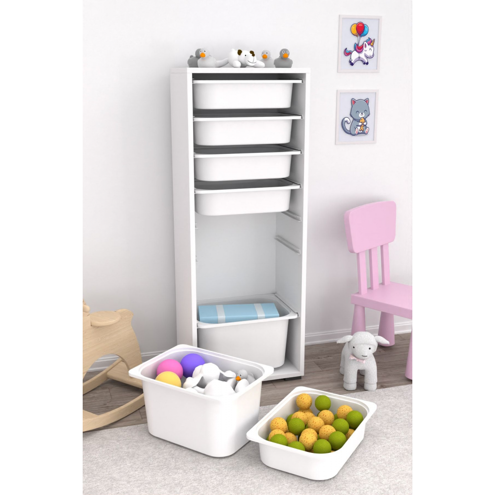 7 Sepetli Dolap Oyuncak Dolabı Çok Amaçlı Mutfak Banyo Kiler Dolabı Beyaz