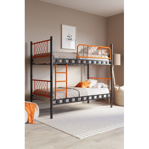 Metis Genç Çocuk Yatak Odası Metal Ranza Ve Karyola 90x190 Siyah Turuncu