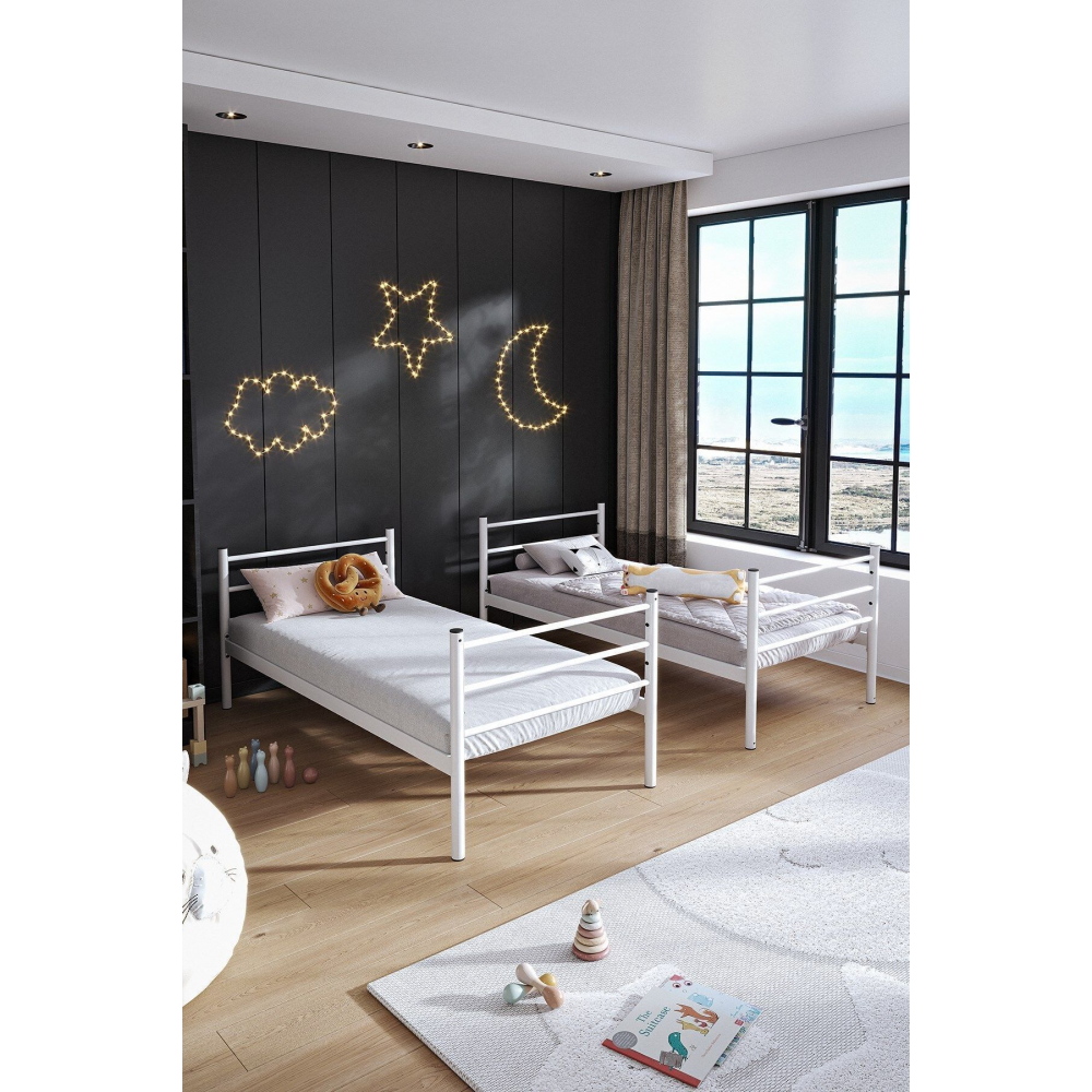 Trend Ranza (90X190) Beyaz Genç Ve Çocuk Yatak Odası Metal Ranza Karyola