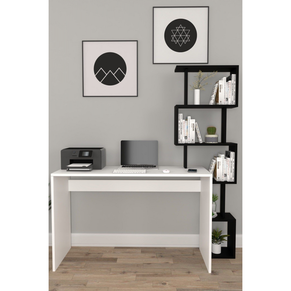 120x50 Pratik Kitaplıklı Çalışma Masası Beyaz Siyah