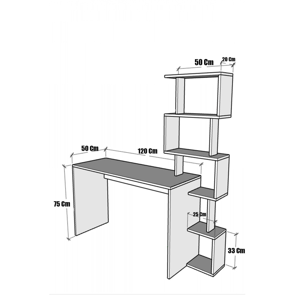 120x50 Pratik Kitaplıklı Çalışma Masası Beyaz Siyah