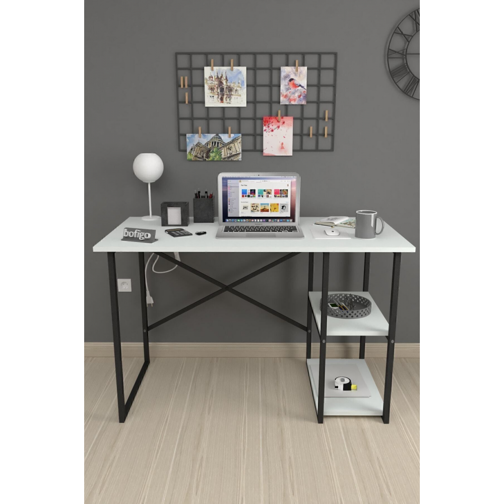 60x120 Cm 2 Raflı Çalışma Masası Bilgisayar Masası Ofis Ders Yemek Masası Beyaz