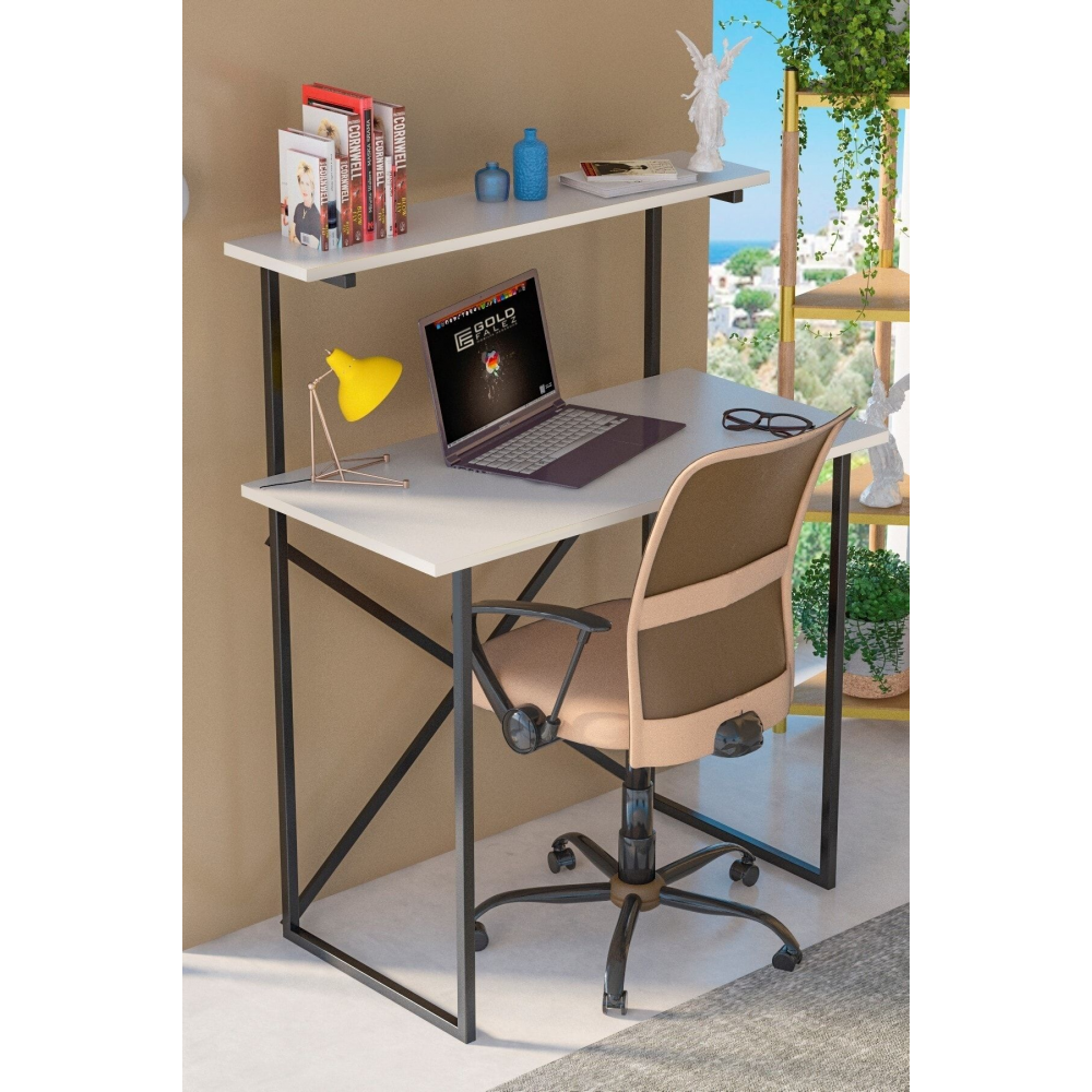 Çalışma Masası Raf Kitaplık Çok Amaçlı Ofis Masa Beyaz