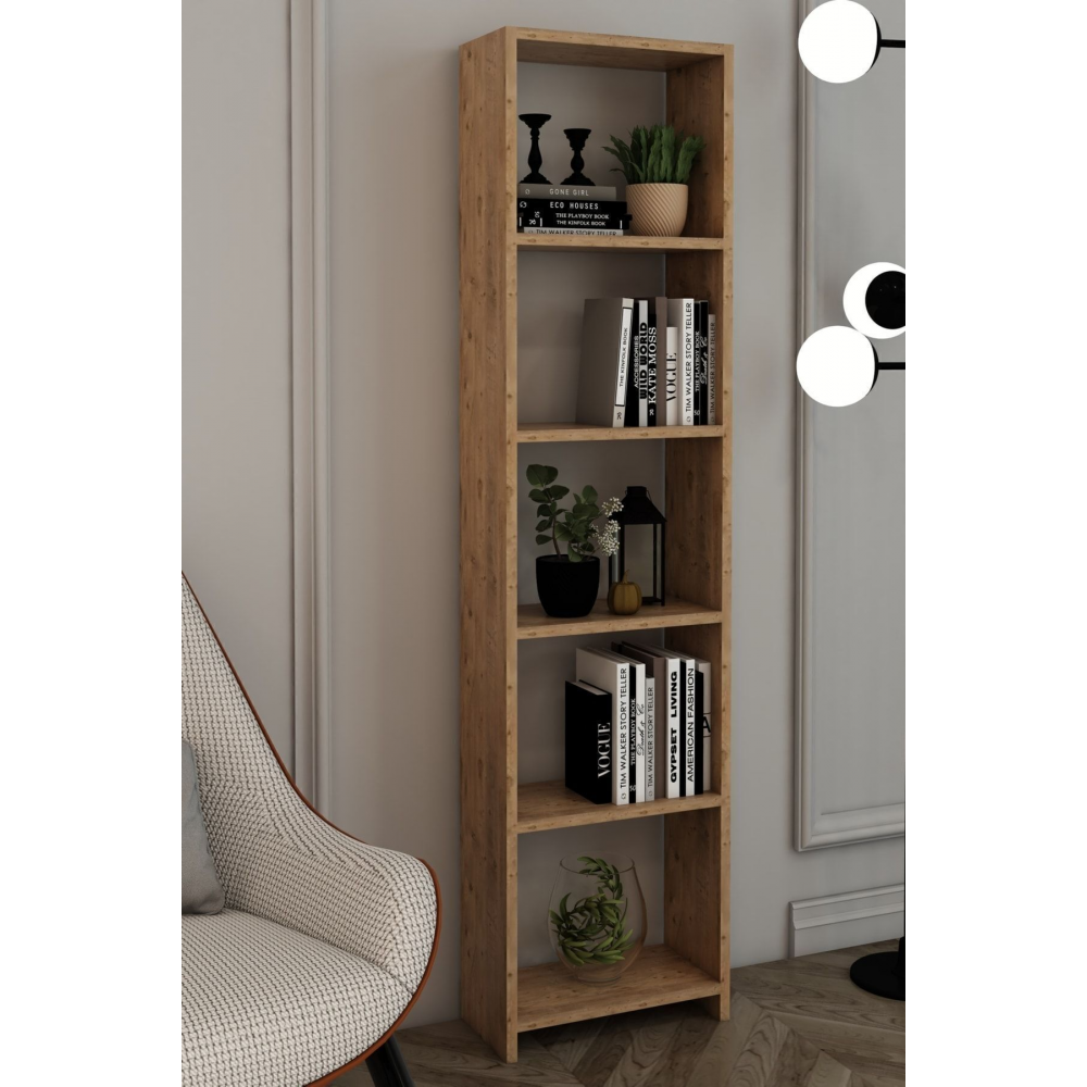 6 Raflı 40 Cm Dekoratif Kitaplık Ceviz Kitaplık Ofis Kitaplığı Dolap Evrak Rafı Ev Rafı Kitap Rafı
