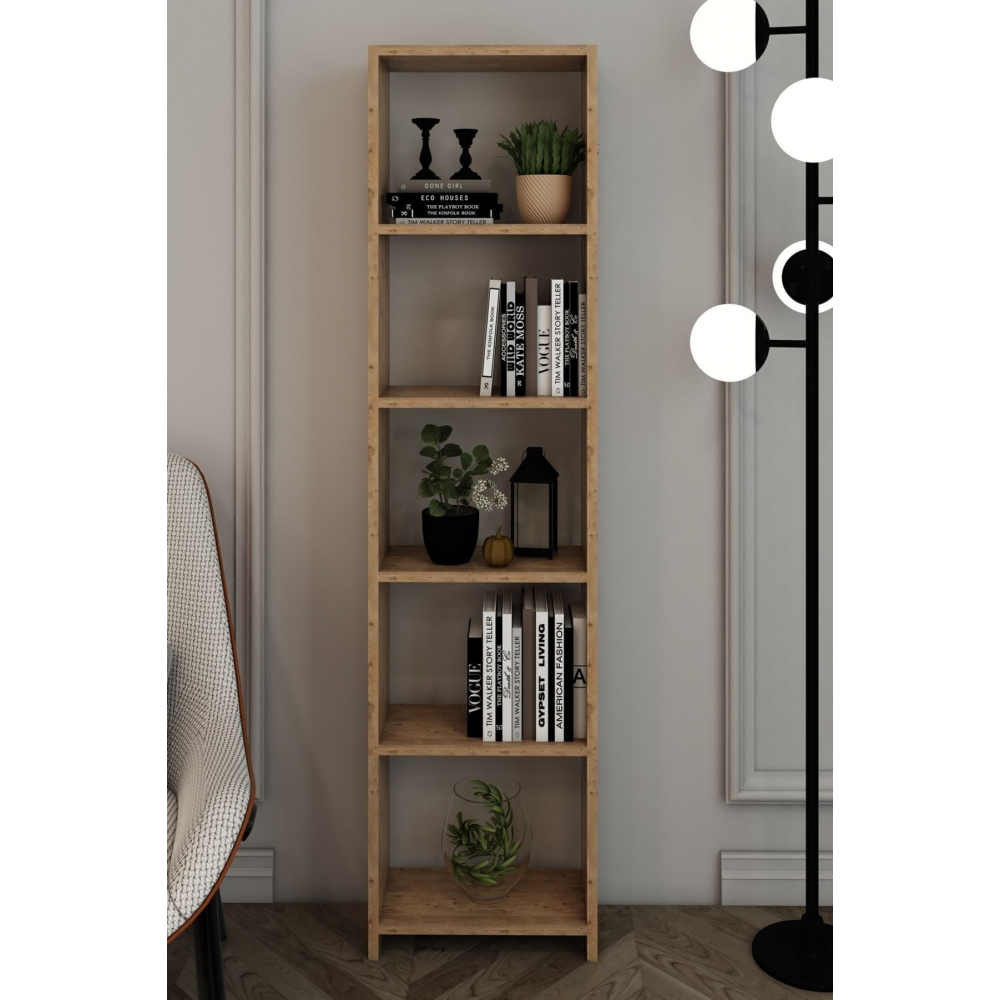 6 Raflı 40 Cm Dekoratif Kitaplık Ceviz Kitaplık Ofis Kitaplığı Dolap Evrak Rafı Ev Rafı Kitap Rafı