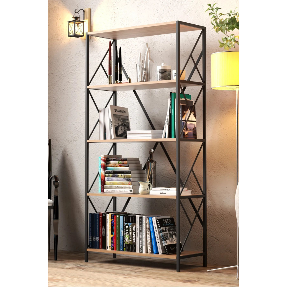 Dekoratif 5 Raflı Kitaplık Geniş Metal Kitaplık Dosya Kitap Rafı Ofis Salon Raf 90x180cm