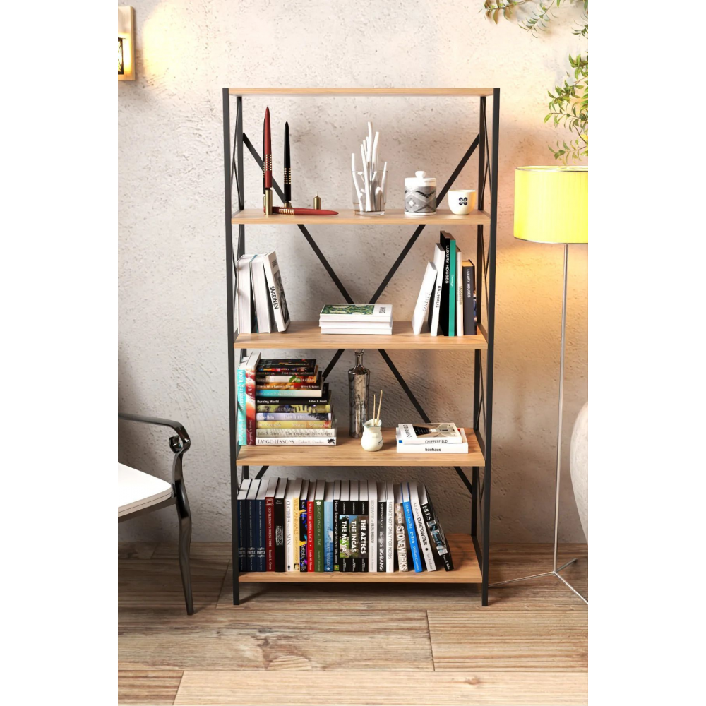 Dekoratif 5 Raflı Kitaplık Geniş Metal Kitaplık Dosya Kitap Rafı Ofis Salon Raf 90x180cm