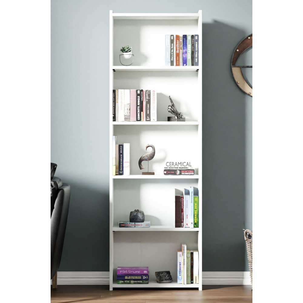 Kts2 Modern Kitaplık / 5 Raflı - 60x180 Cm - Beyaz