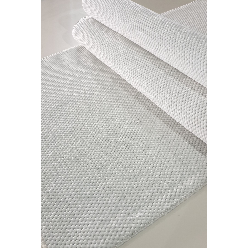 Kaymaz Tabanlı Kesme Kabartmalı Salon Koridor Mutfak Hali Beyaz Yolluk Vzr 7004 Beyaz