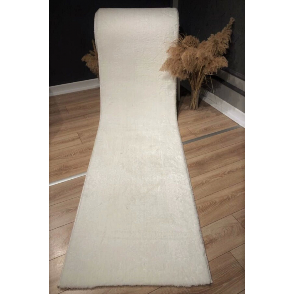 Krem  Kaymaz Taban Yıkanabilir Pofuduk Lüx Post Peluş Kesme Halı Yolluk