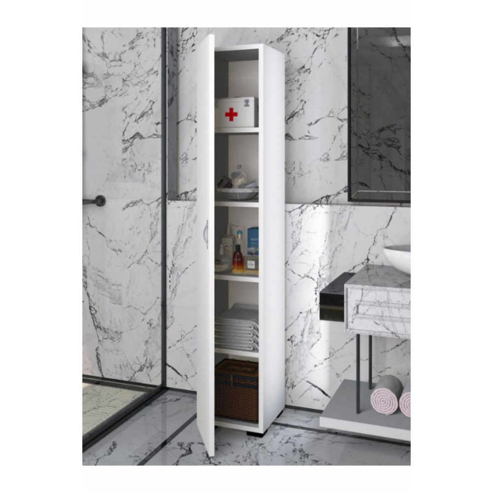 Tek Kapaklı 5 Raflı Çok Amaçlı Banyo Mutfak Kiler Dolabı Tek Kapılı Beyaz Erzak Dolabı