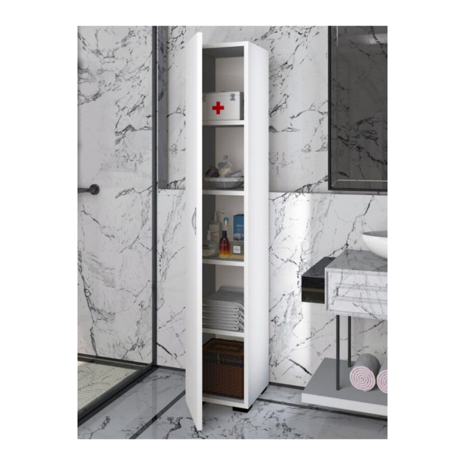 Tek Kapaklı 5 Raflı Çok Amaçlı Banyo Mutfak Kiler Dolabı Tek Kapılı Beyaz Erzak Dolabı