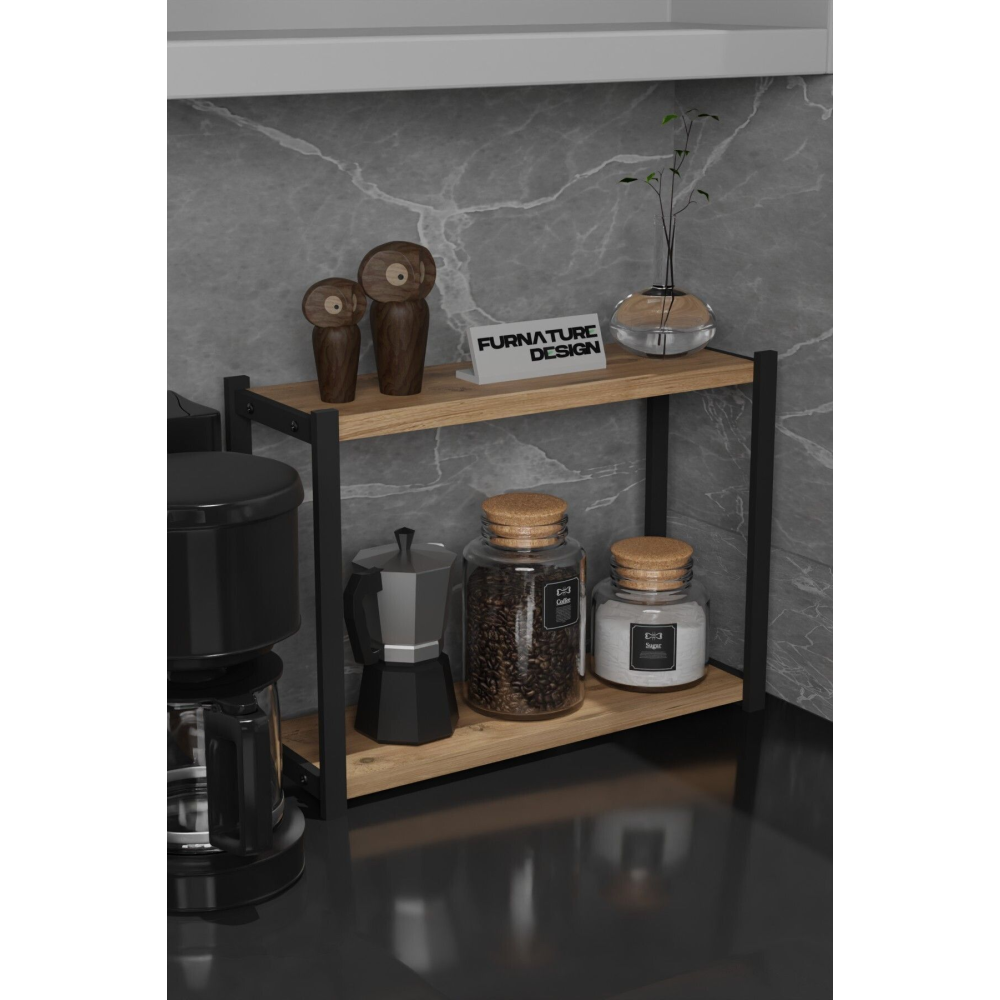 Metal Mutfak Tezgah Üstü Organizer 2 Yüksek Raflı Banyo Mutfak Düzenleyici Atlantik Çam