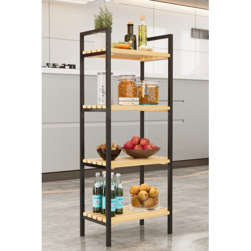 Mutfak Banyo Dolabı Rafı Çok Amaçlı Organizer Raflar Ahşap Raflı Metal Ayakkabılık 4 Katlı