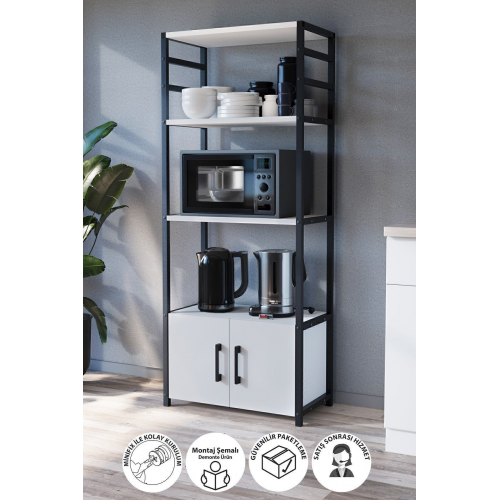 Mutfak Standı 2 Kapaklı 4 Raflı Kahve Köşesi Mutfak Rafı Mutfak Bangosu Beyaz