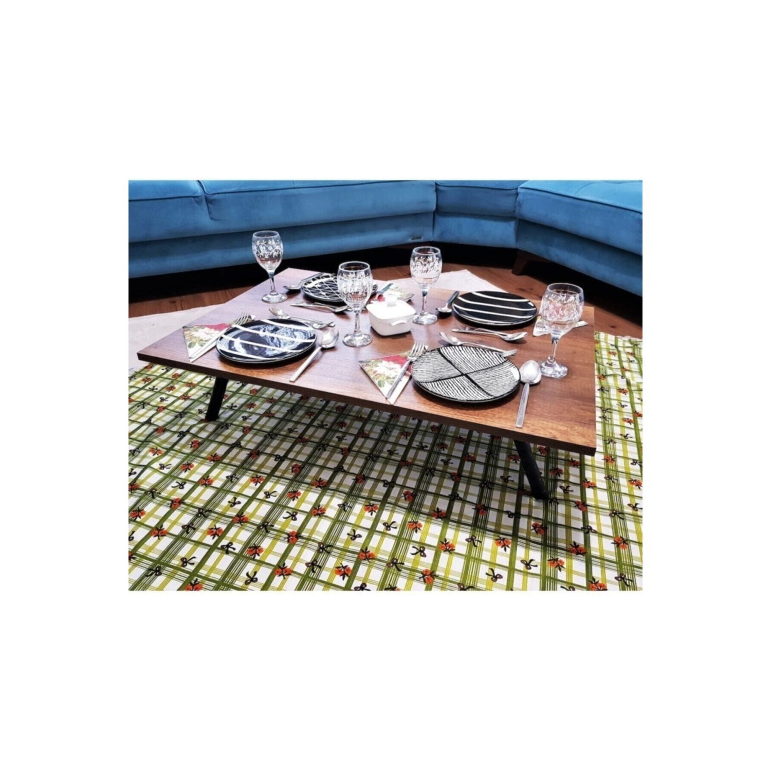 Katlanır Yer Sofrası Hamur Açma Sunum Masası Ceviz 60x90 cm