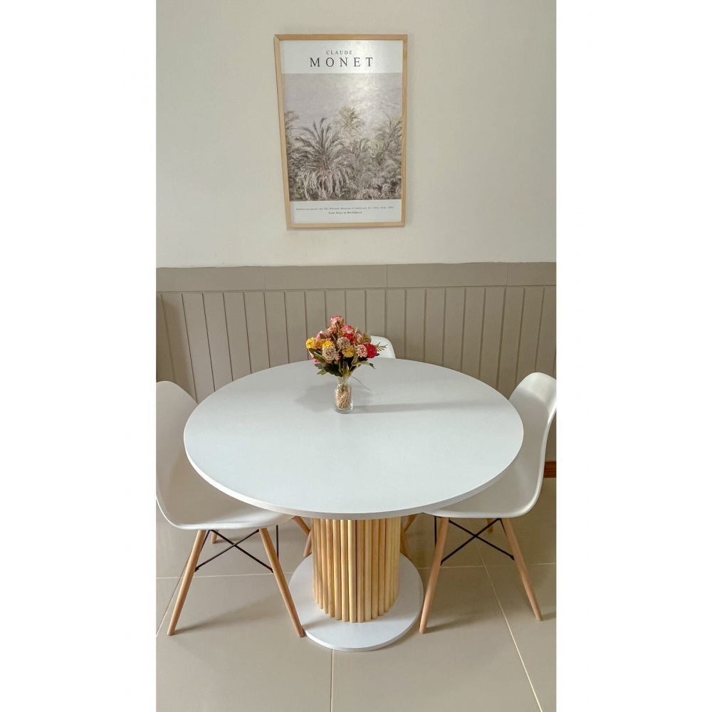 Özel Tasarım Yuvarlak Beyaz Yemek Masası Balkon Mutfak Masası Çalışma Ofis Masası 103 Cm