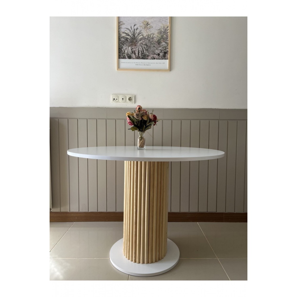 Özel Tasarım Yuvarlak Beyaz Yemek Masası Balkon Mutfak Masası Çalışma Ofis Masası 103 Cm