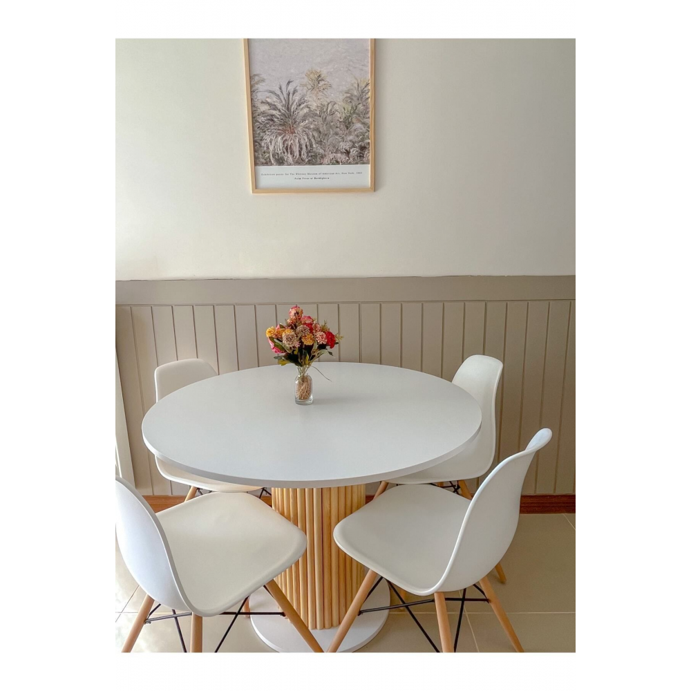 Özel Tasarım Yuvarlak Beyaz Yemek Masası Balkon Mutfak Masası Çalışma Ofis Masası 103 Cm