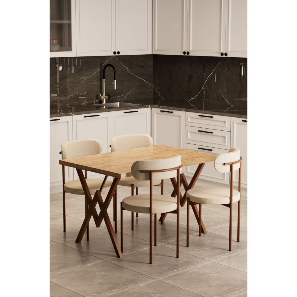 Trend 4 Kişilik Mutfak Masa Takımı Atlantik Çam-Krem-Kahve