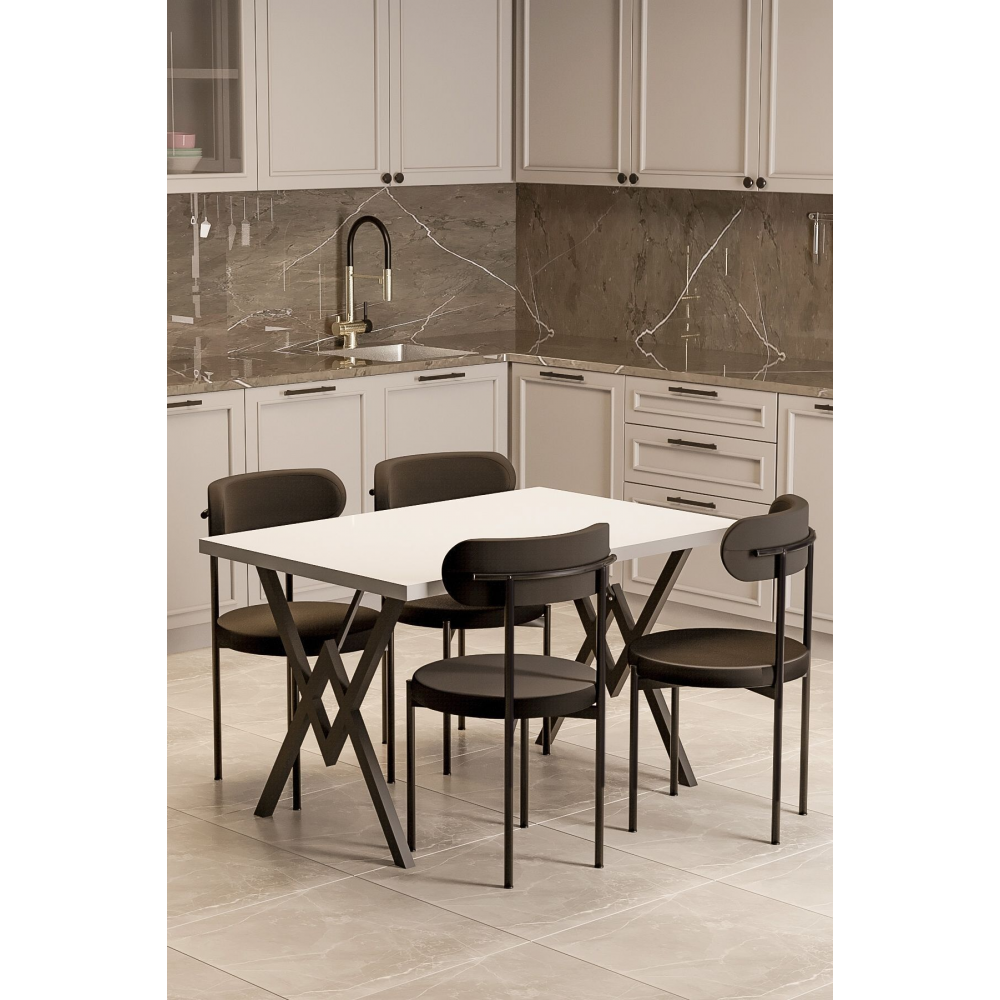 Trend 4 Kişilik Mutfak Masa Takımı Beyaz-Siyah-Siyah